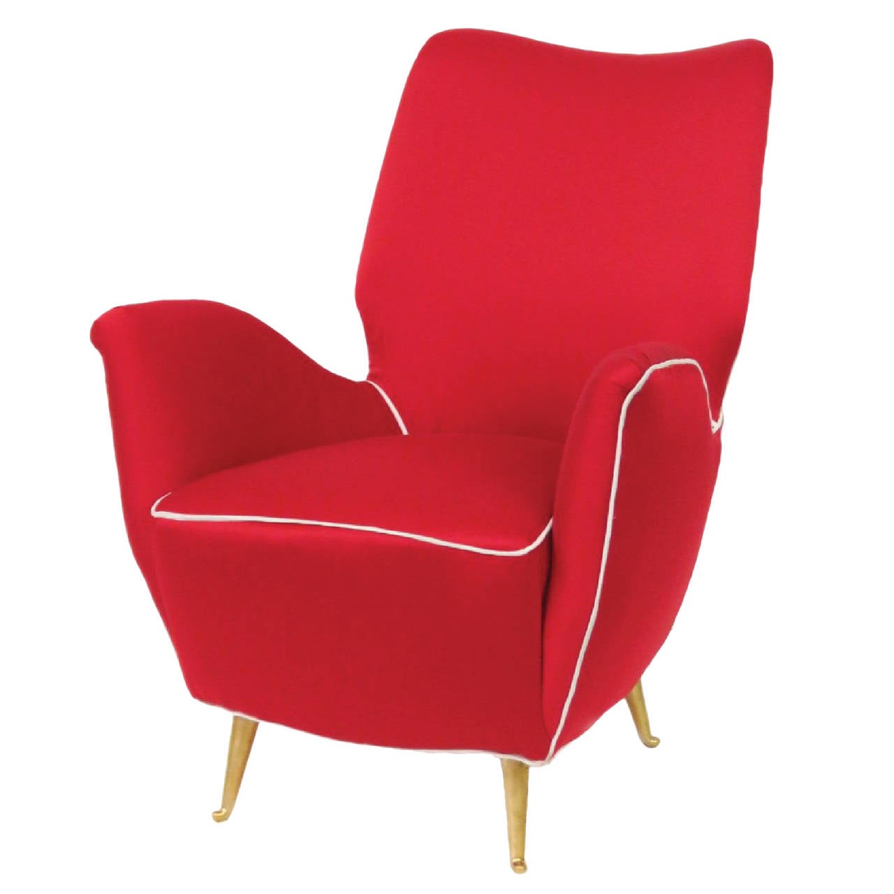 Italian Modern Armchair with Brass Legs Manufactured by ISA Arredamenti