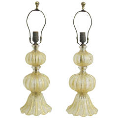 Pair of Barovier and Toso Murano lamps with gold flakes