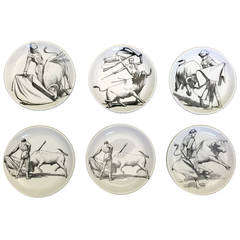 Six Rare Piero Fornasetti Matador Plates