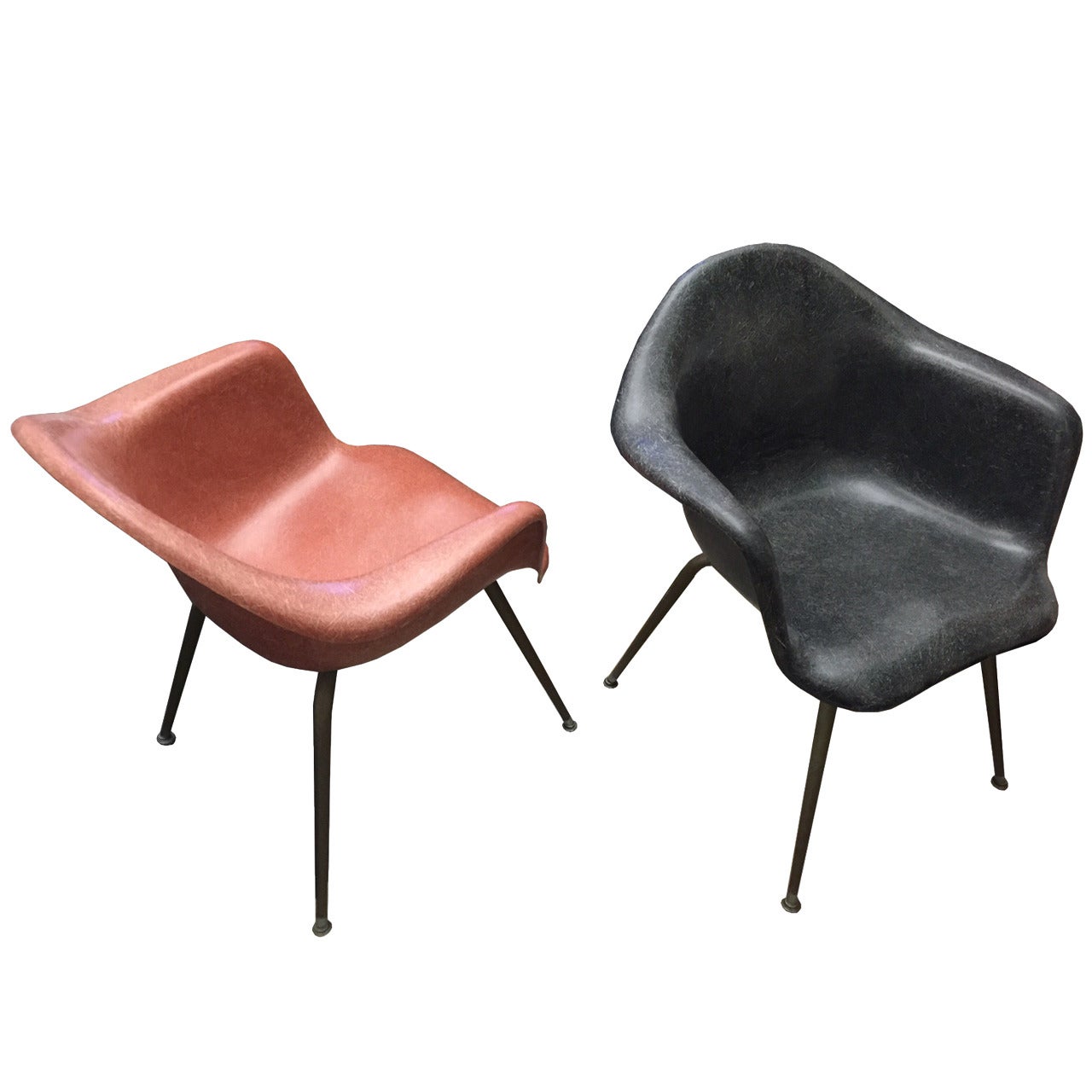 Mid-Century Vintage Eames Era Fiberglass Shell Arm Chairs by ChromCraft For Sale