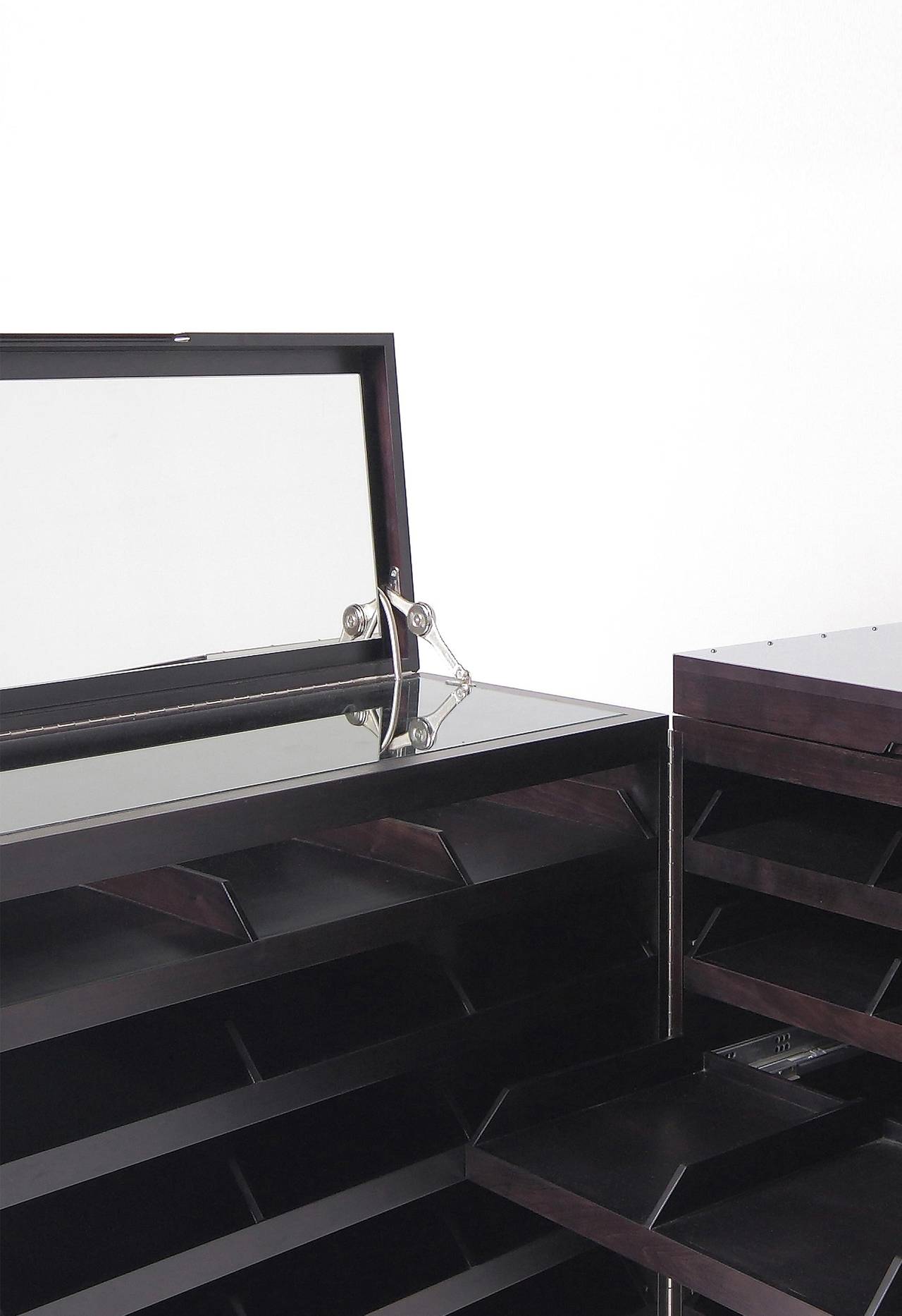 Expandable Shirt Chest in Black Walnut and Stainless Steel In New Condition In Beverly Hills, CA