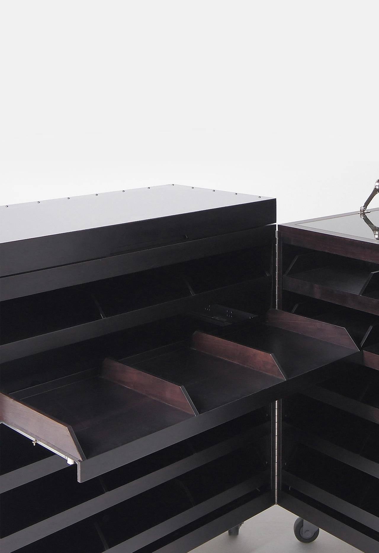 Contemporary Expandable Shirt Chest in Black Walnut and Stainless Steel