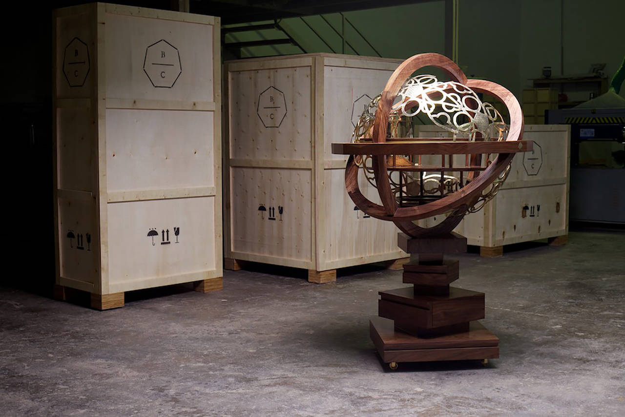 Naihan Li has created a whisky bar for an imagined 19th century Chinese entrepreneur, a gateway to catharsis for a sophisticated worldly man isolated but thriving in the Australian frontier culture. The form is inspired by Armillary spheres,