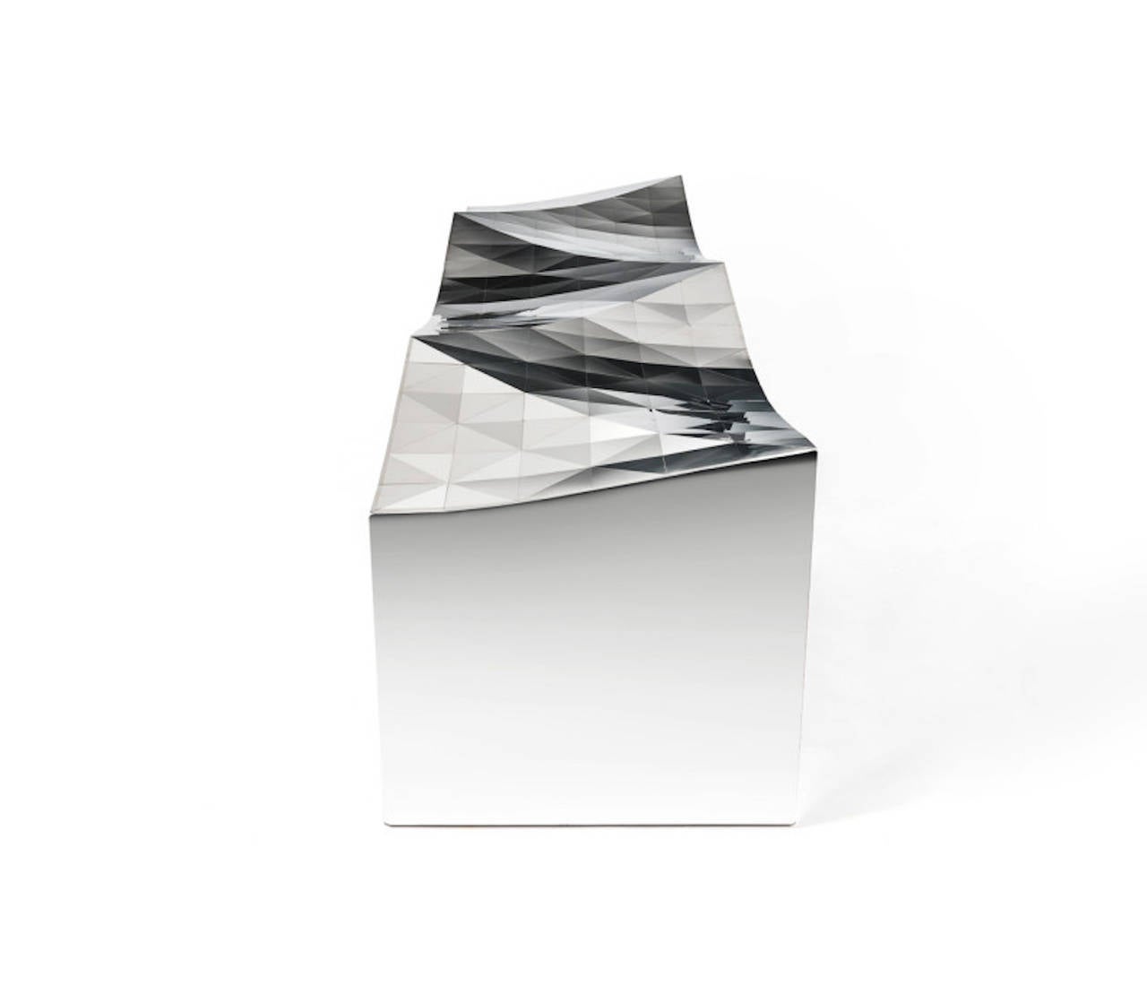 Chinese Wave Bench in Mirror Finish Stainless Steel by Zhoujie Zhang