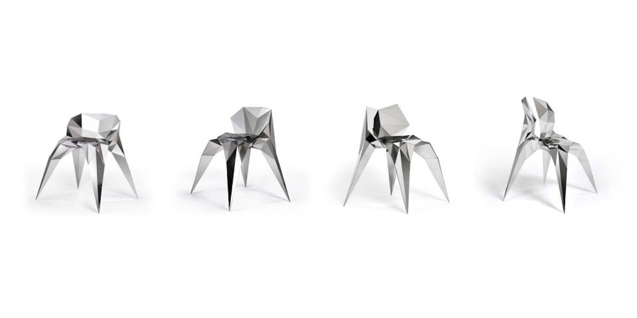 Polished Heart Chair with Mirror Finish Stainless Steel by Zhoujie Zhang