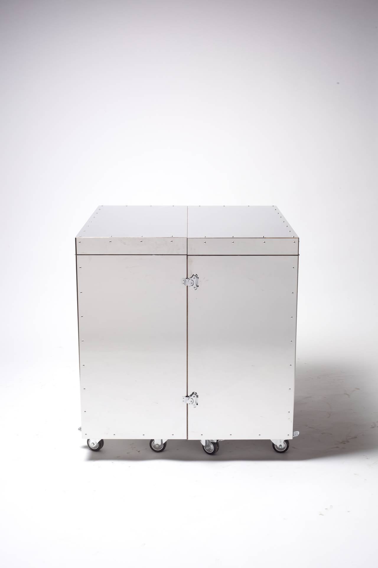 Chinese Chest of Drawers with Mirrors in Stainless Steel and Walnut by Naihan Li
