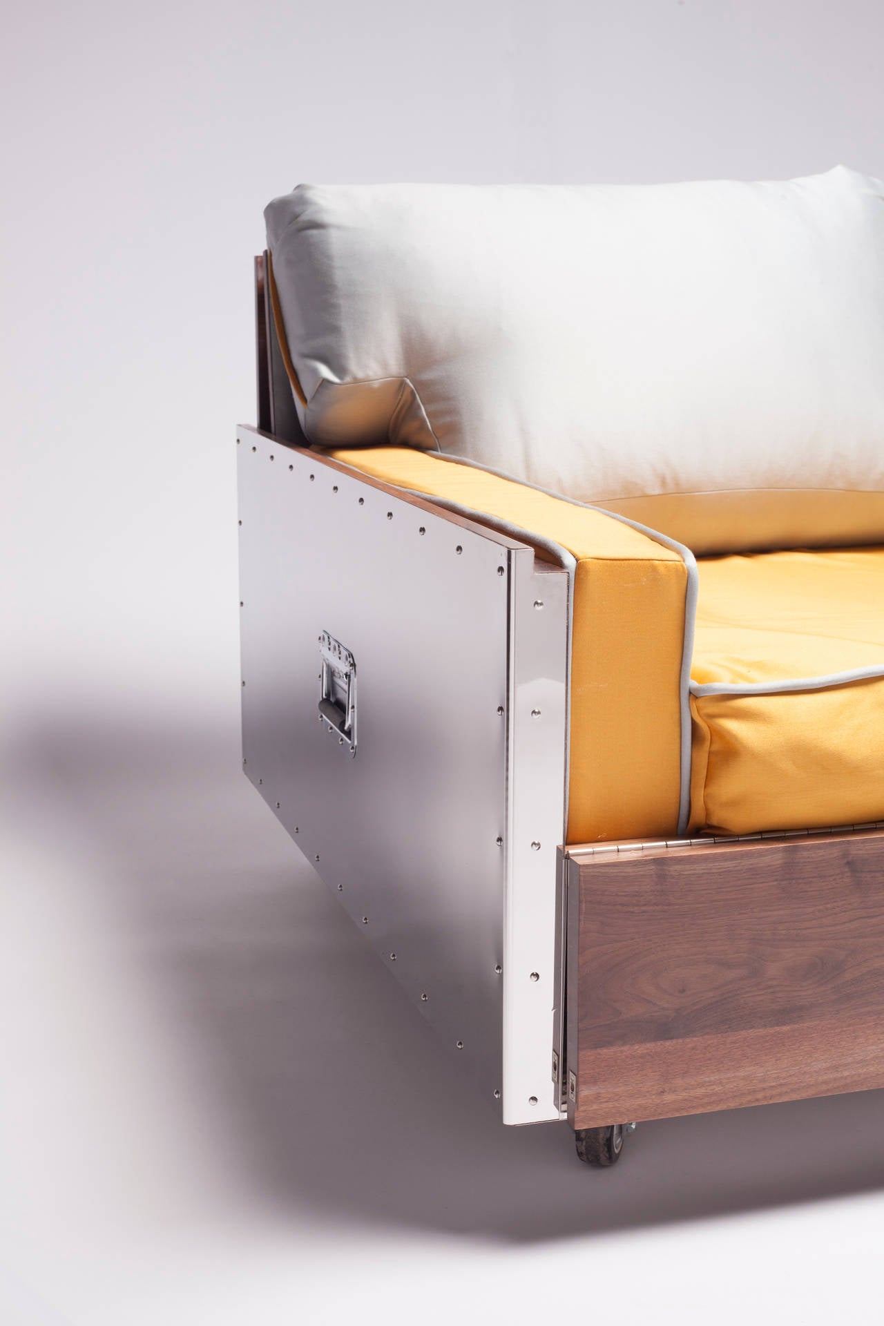 Chinese Expandable Sofabed in Walnut and Stainless Steel by Naihan Li
