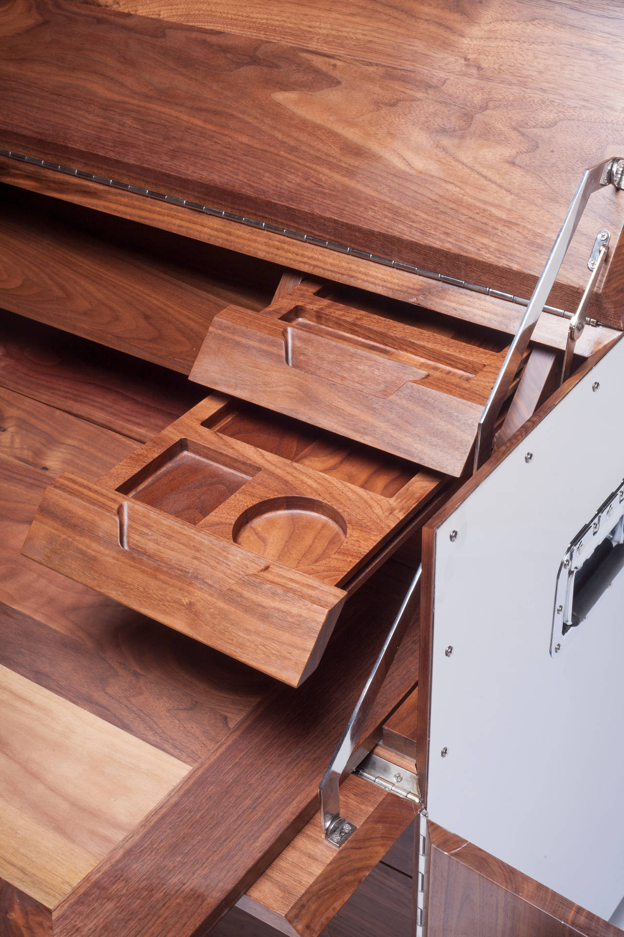 Contemporary Expandable Writing Desk in Walnut and Stainless Steel by Naihan Li