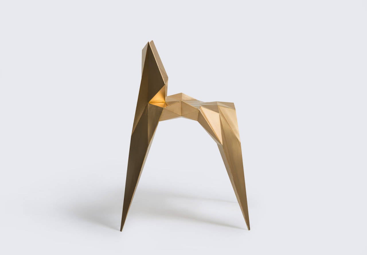 Brushed Brass Bow Tie Chair Unique Dining Chair by Zhoujie Zhang For Sale