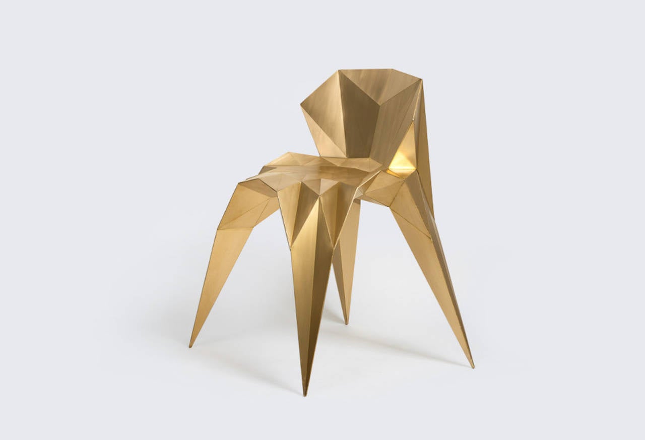 Contemporary Brass Heart Chair Unique Dining Chair by Zhoujie Zhang For Sale