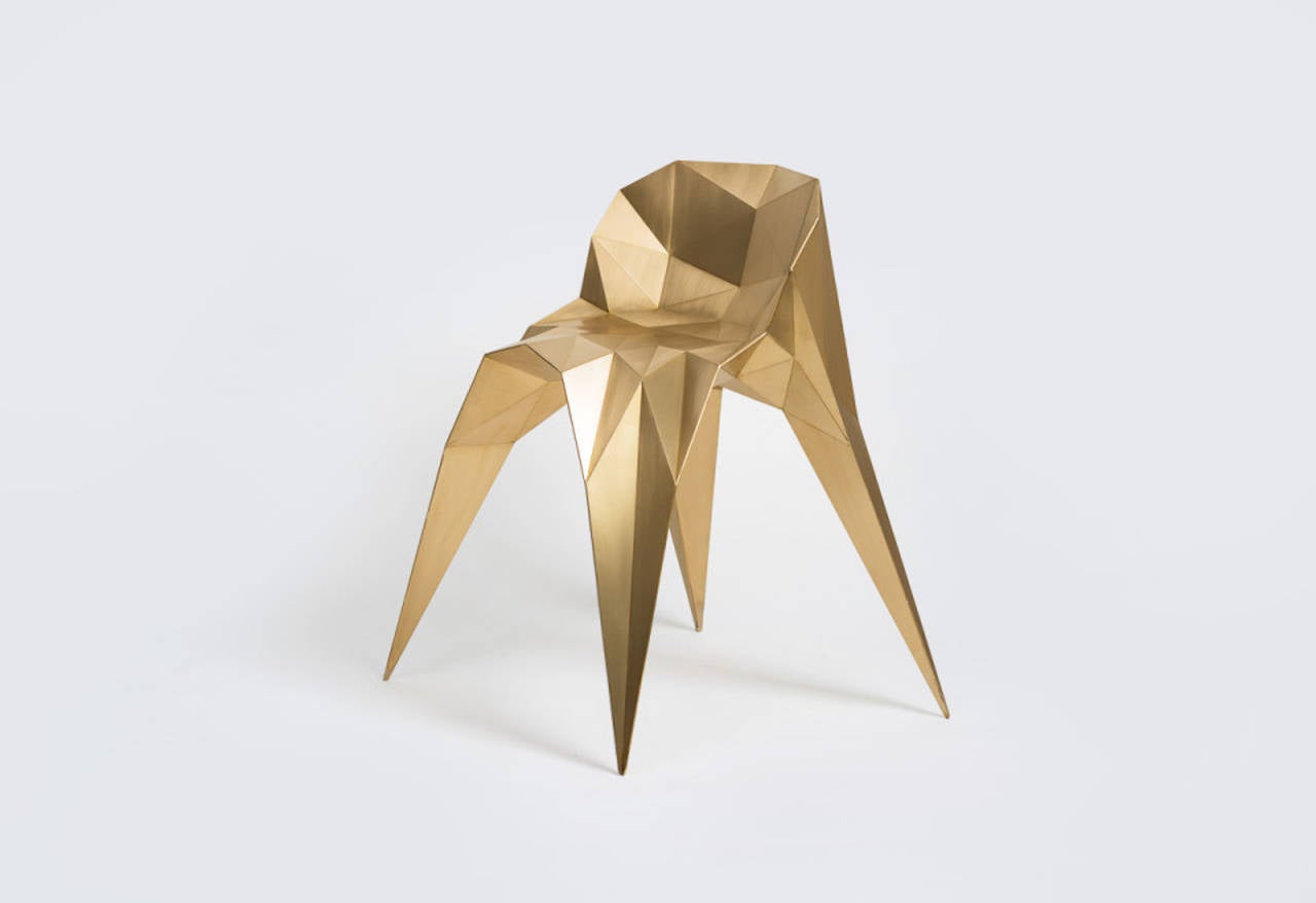 Brushed Brass Spider Chair Unique Dining Chair by Zhoujie Zhang For Sale