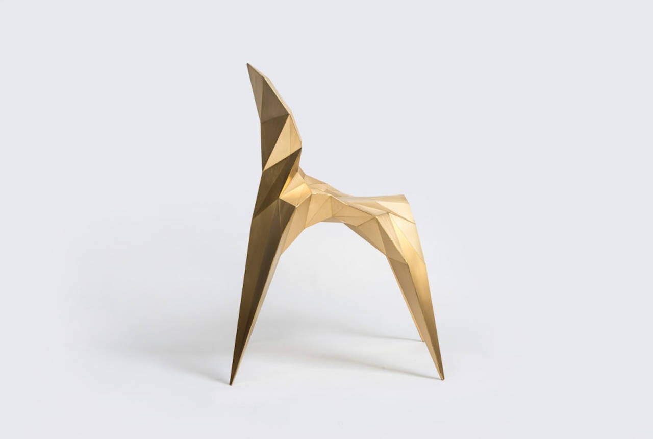 Contemporary Brass Split Chair Unique Dining Chair by Zhoujie Zhang For Sale