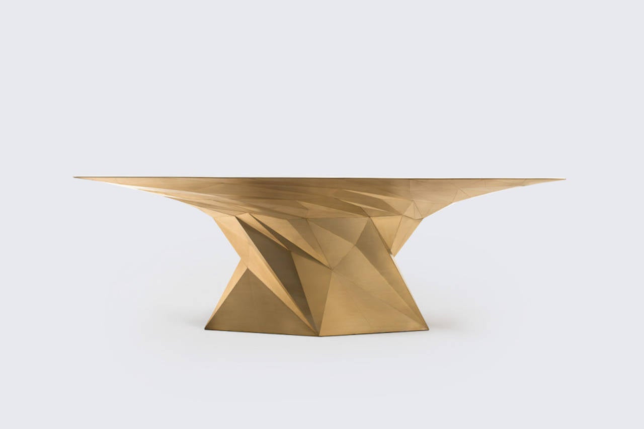 Contemporary Brass Tornado Square Center Dining Table by Zhoujie Zhang For Sale