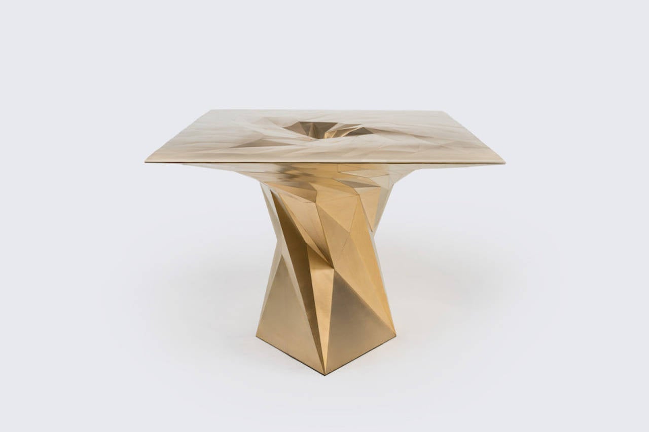 Chinese Brass Tornado Square Center Dining Table by Zhoujie Zhang For Sale