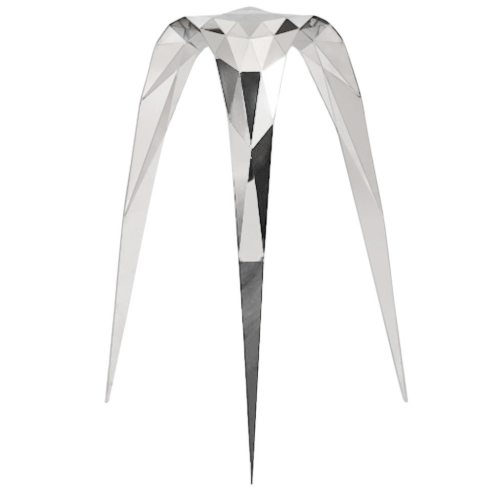 Polished Stainless Steel Triangle Stool/Side Chair by Zhoujie Zhang