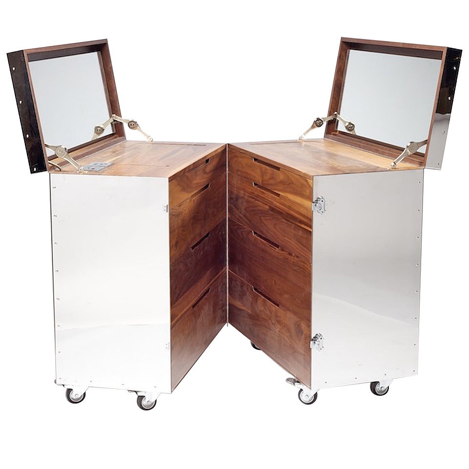 Chest of Drawers with Mirrors in Stainless Steel and Walnut by Naihan Li