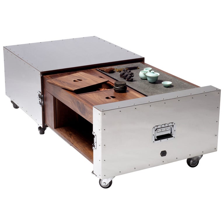 Expandable Tea/Coffee Table from the Crates Stainless Steel Series For