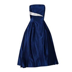 1950's Lanvin Castillo Haute-Couture Navy & Ivory Satin Strapless Dress Ensemble