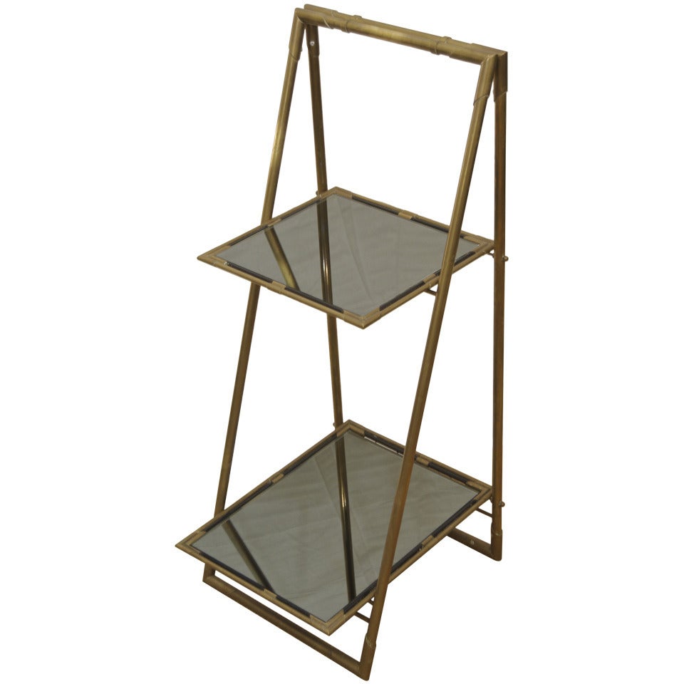 Italian Bronze End Table with Black Mirror Glass