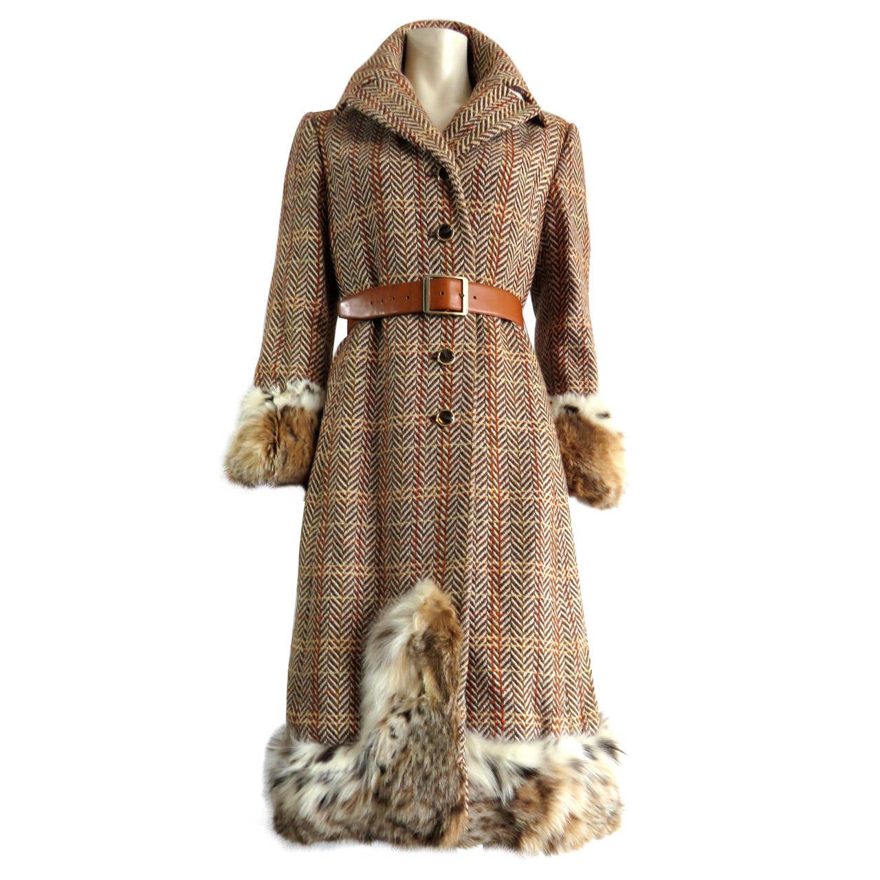 1970 CHRISTIAN DIOR NY Wool tweed and Lynx fur coat at 1stDibs