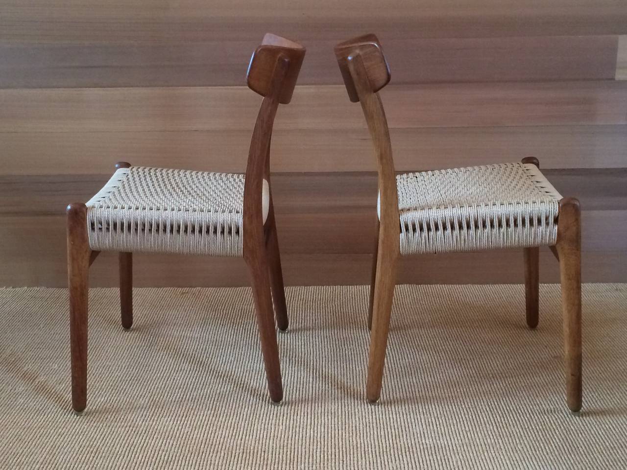 Laminated Museum Quality Hans Wegner Chairs in Oak and Paper Cord, 1950