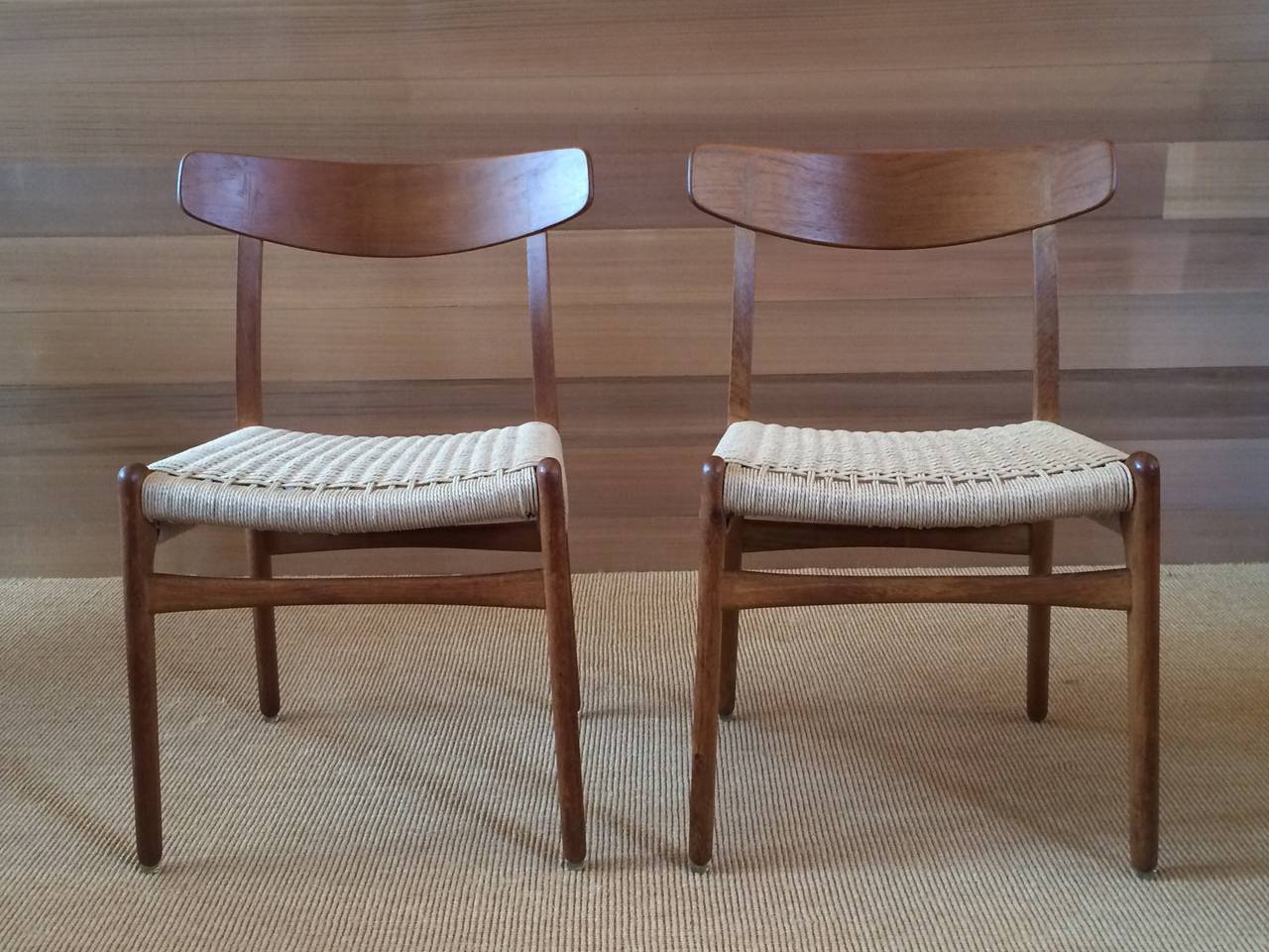 Mid-Century Modern Museum Quality Hans Wegner Chairs in Oak and Paper Cord, 1950