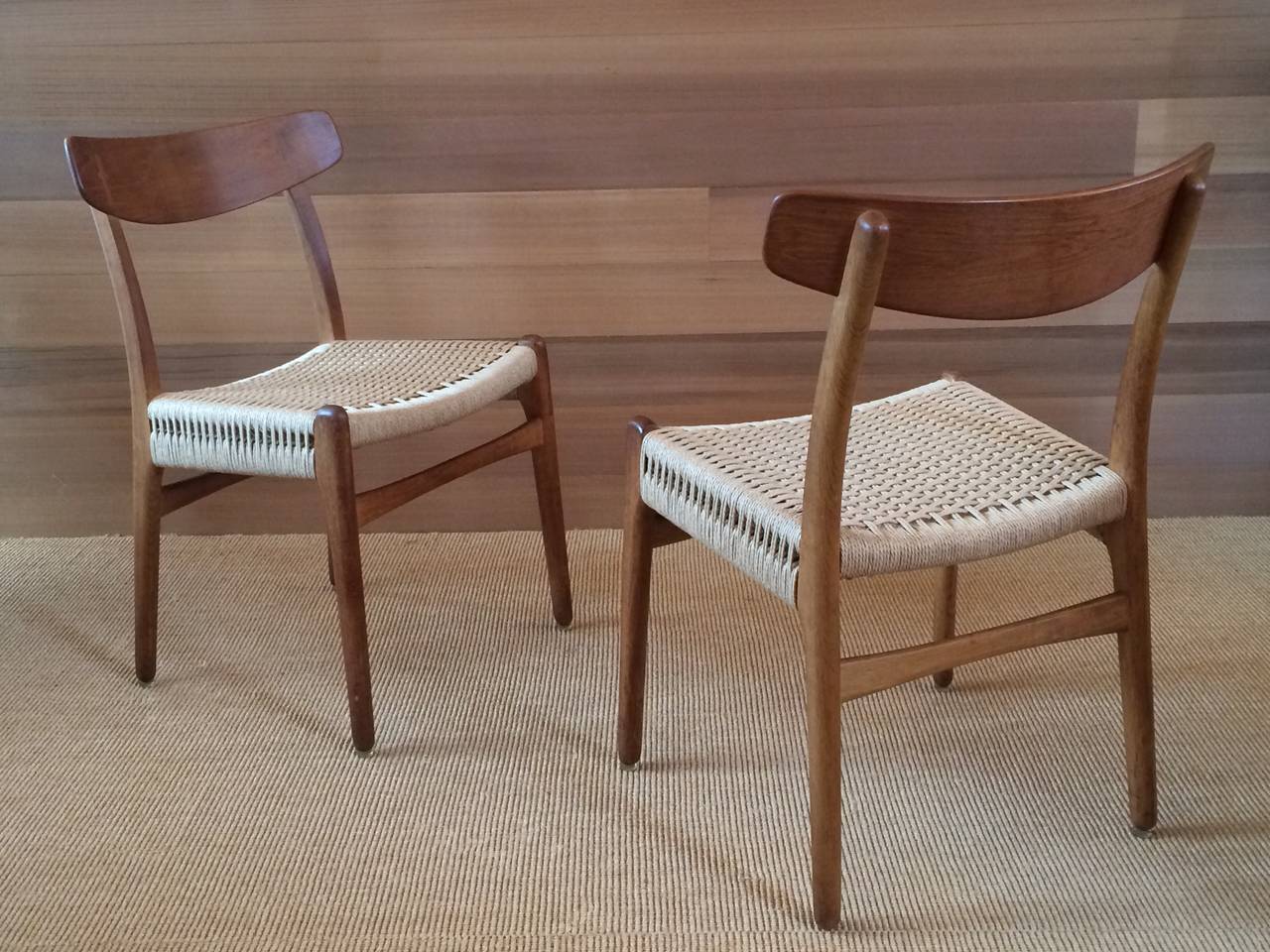 Danish Museum Quality Hans Wegner Chairs in Oak and Paper Cord, 1950