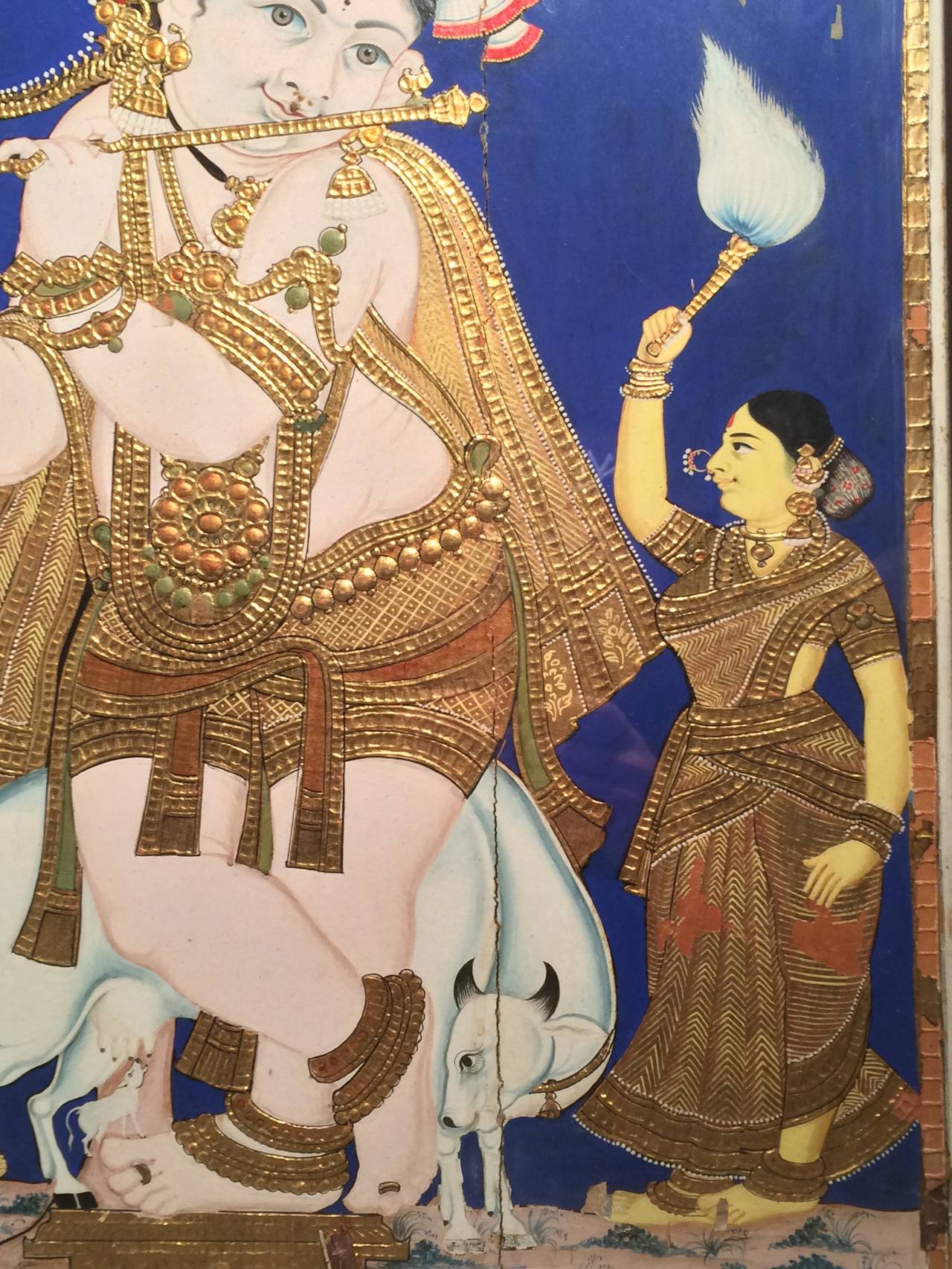 19th Century Indian Tanjore Painting of Young Krishna 1