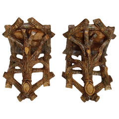 19th Century Pair of Large Glazed Ceramic Branch Form Wall Shelves