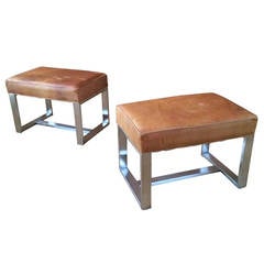 Pair of Leather and Steel Stools