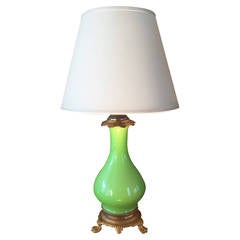 19th Century Lime Green French Opaline Glass Table Lamp