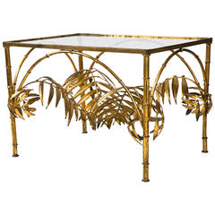 Gilt Faux Bamboo and Palm Leaf Cocktail Table