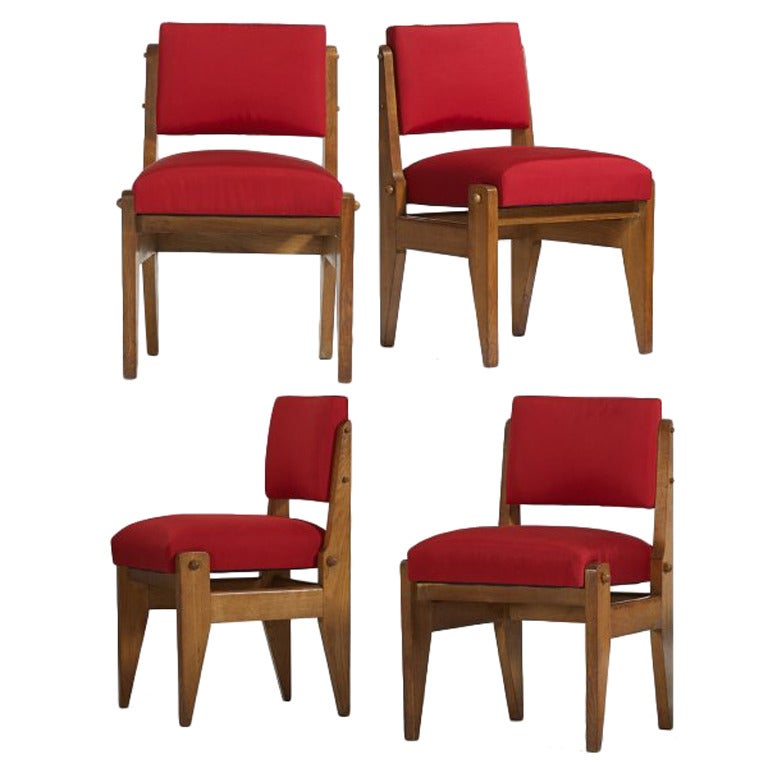 Set of Four Robert Guillerme and Jacques Chambron Dining Chairs, France 1950's