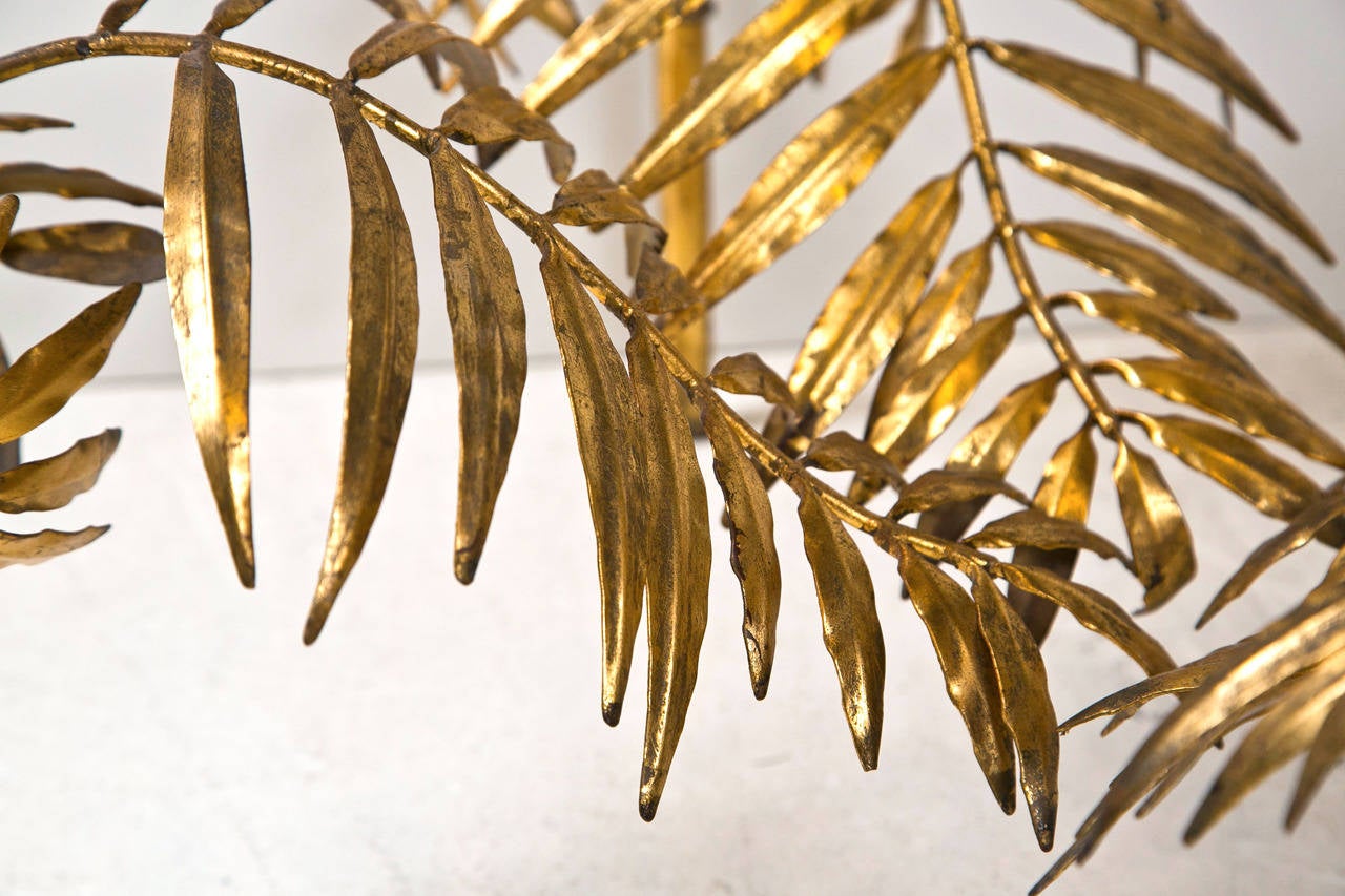 Hollywood Regency Gilt Faux Bamboo and Palm Leaf Cocktail Table
