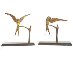 Pair of Patinated Bronze Swallow Sculptures by Georges H. Laurent 2