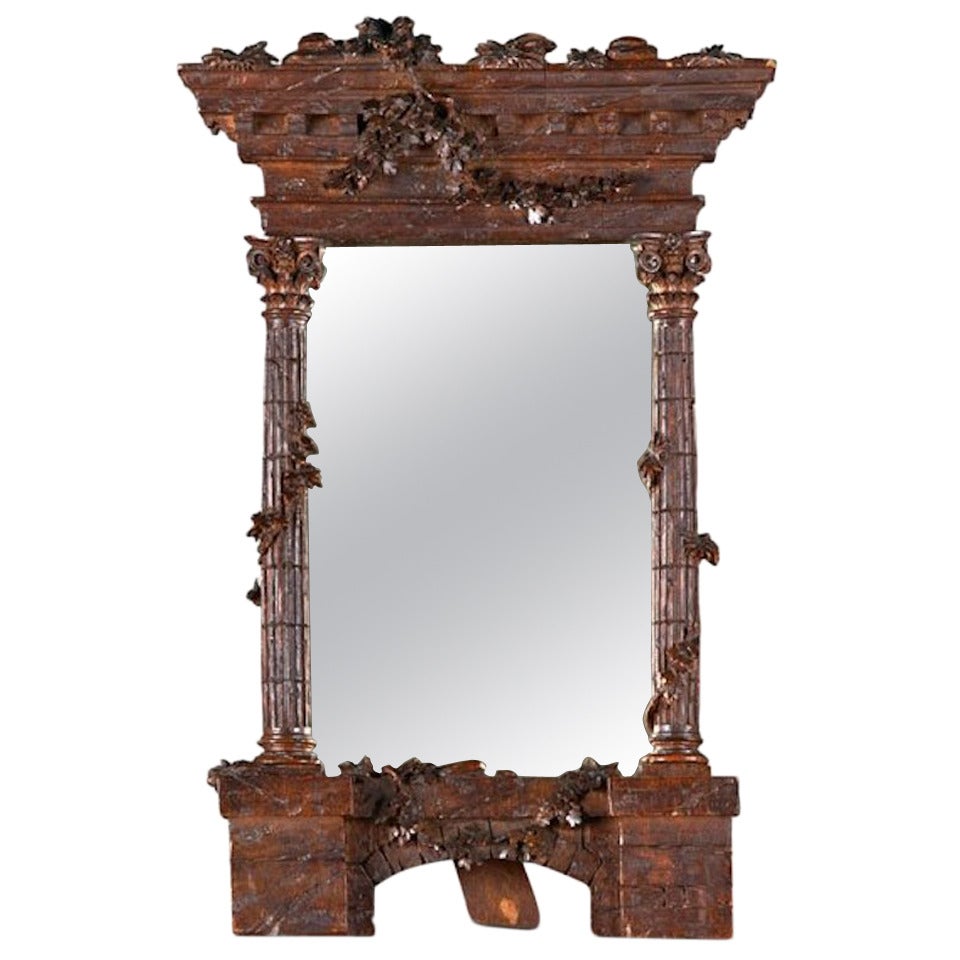 19th Century Romantic Period Carved Walnut Mirror For Sale
