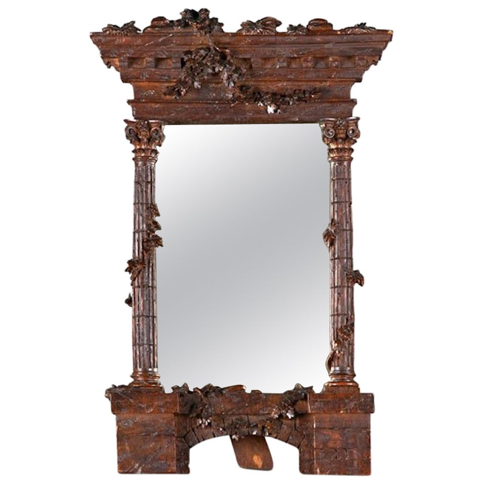 19th Century Romantic Period Carved Walnut Mirror For Sale at 1stdibs