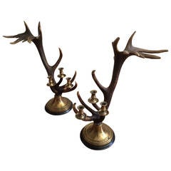 Large Pair of Anthony Redmile Antler Candlesticks