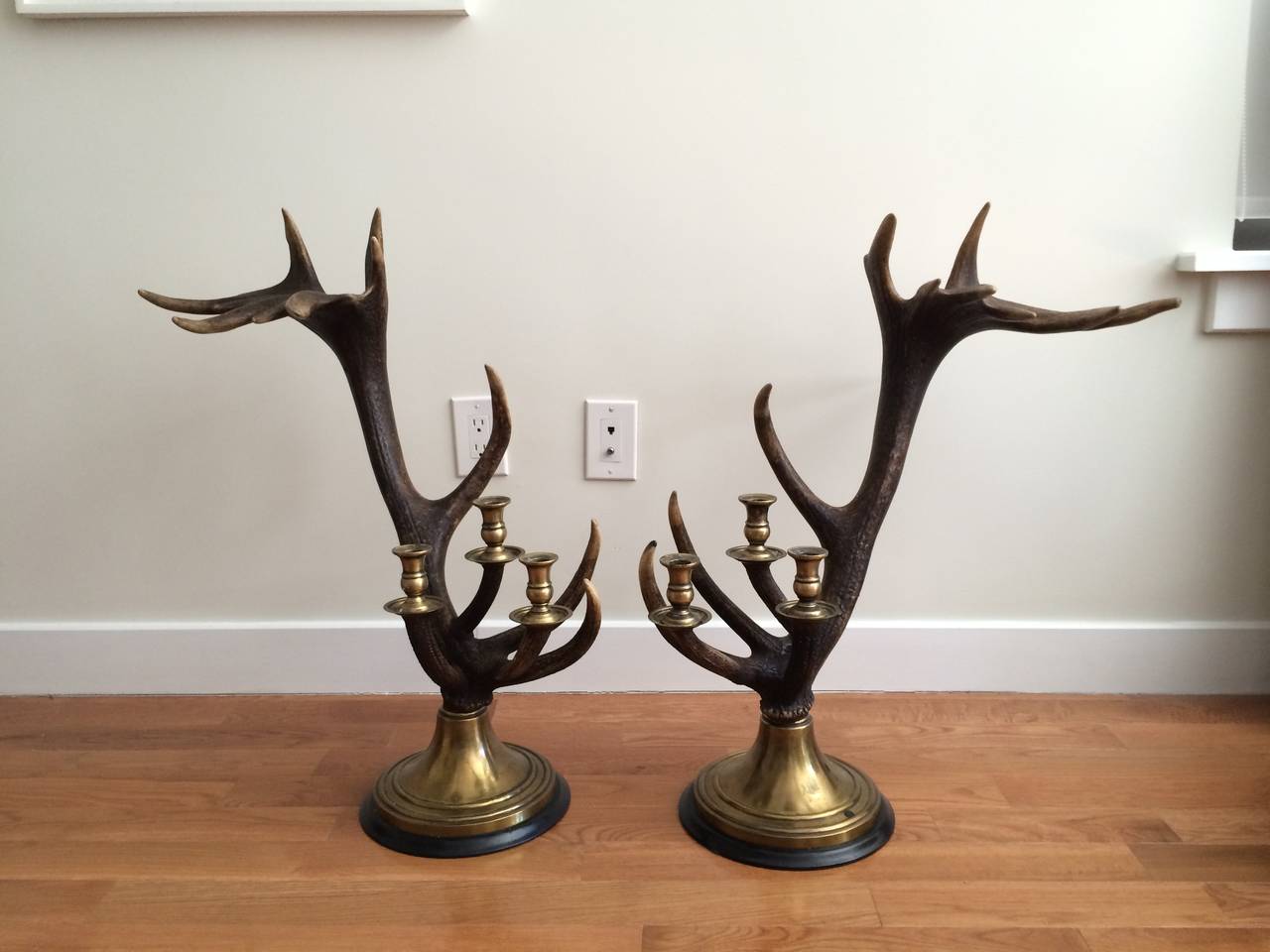 Adirondack Large Pair of Anthony Redmile Antler Candlesticks For Sale