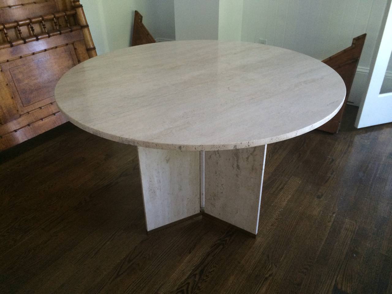 French Travertine Center or Dining Table, 1970 For Sale at 1stdibs
