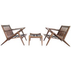 Pair of Poul Jensen "Z" Lounge Chairs and Ottoman