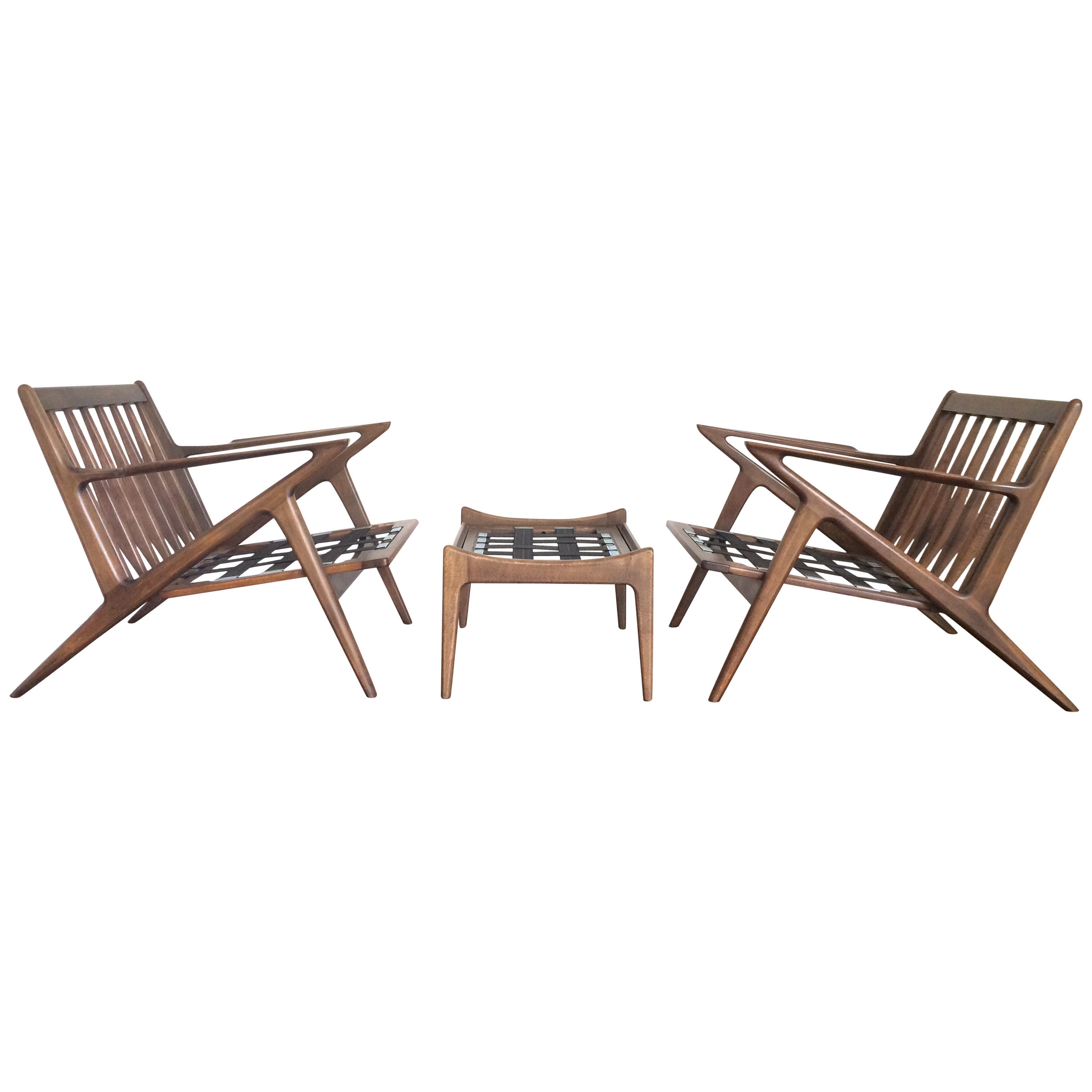 Pair of Poul Jensen "Z" Lounge Chairs and Ottoman