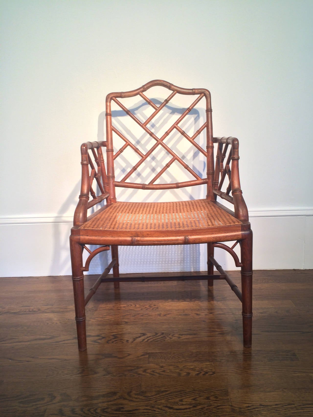 American Chinese Chippendale Faux Bamboo Armchair
