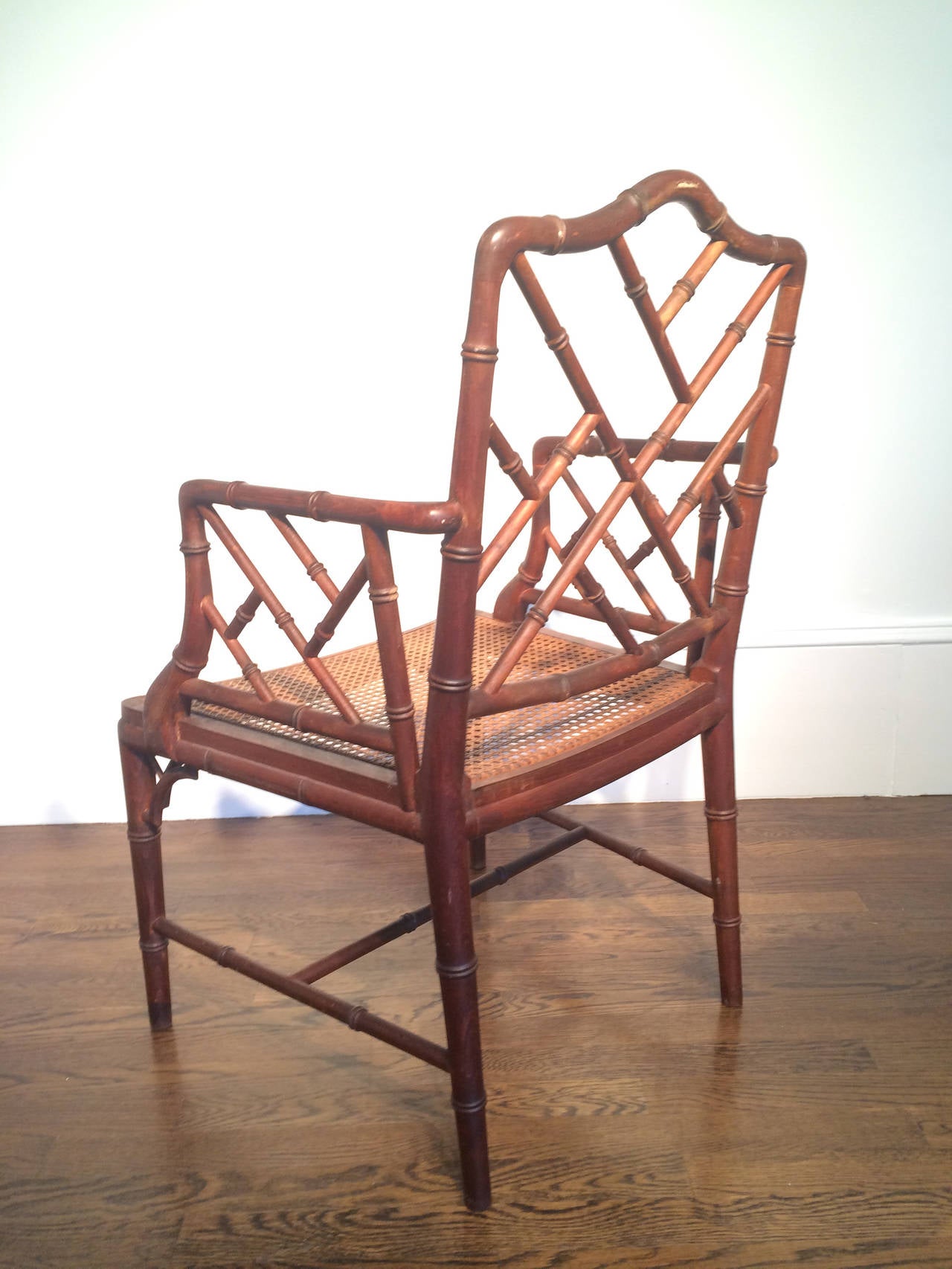 Cane Chinese Chippendale Faux Bamboo Armchair