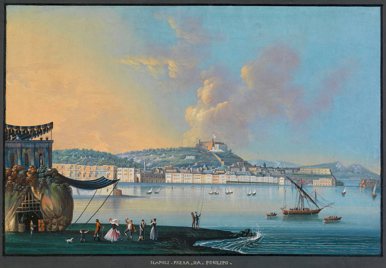 Italian A Set of 3 Anonymous Early 19th C. Landscape Gouaches of the Gulf of Naples For Sale