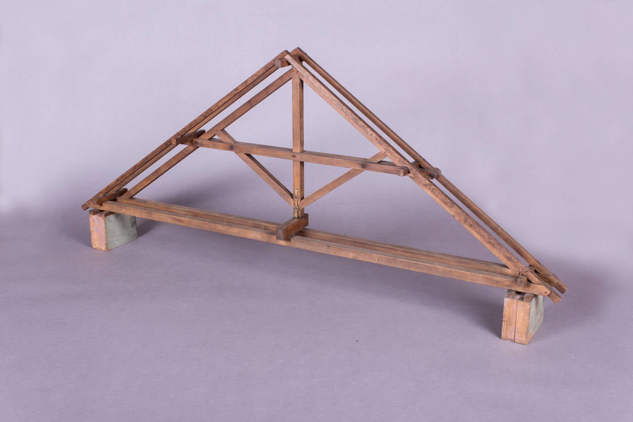 One of three wooden models reproducing a section of an attic construction.
Labeled with an old inventory number on the front, it was most likely used for educational purposes at universities or engineering collages

Produced by Jacob Schroeder