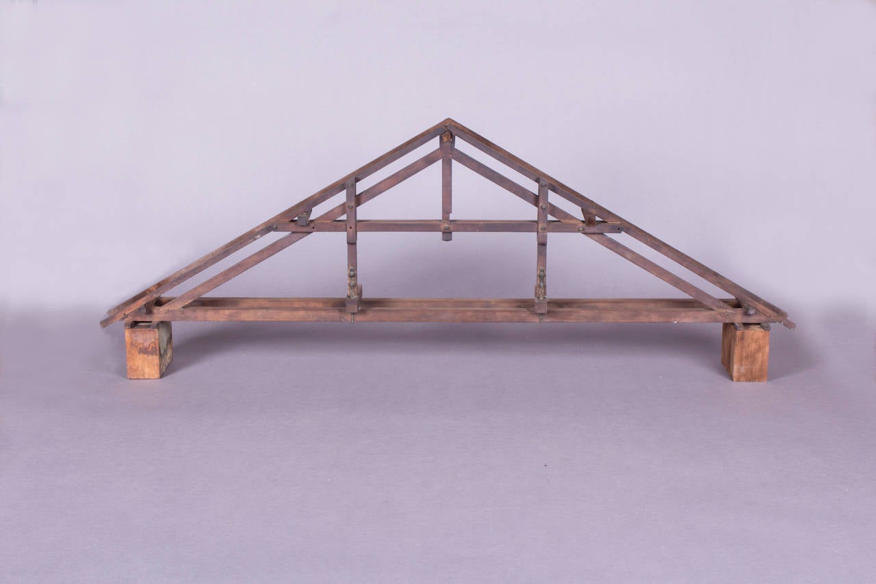 One of three wooden models reproducing a section of an attic construction.
Labeled with an old inventory number on the front, it was most likely used for educational purposes at universities or engineering collages

Produced by Jacob Schroeder
