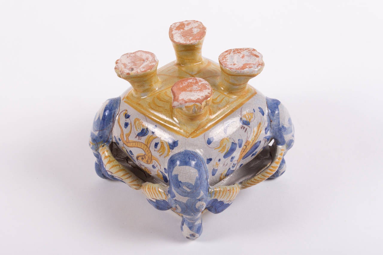 Pottery Polychrome Deruta or Urbino Majolica Salt Cellar Saliere, Late 17th Century For Sale