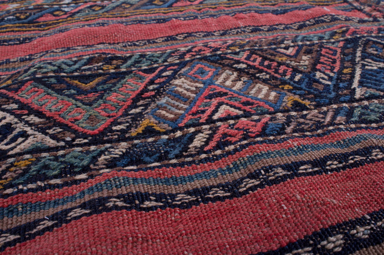 Dyed Complete Antique Turkmenistan Shahsavan Kilim Grain Sack For Sale