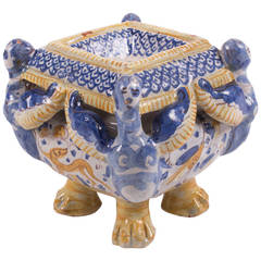 Polychrome Deruta or Urbino Majolica Salt Cellar Saliere, Late 17th Century